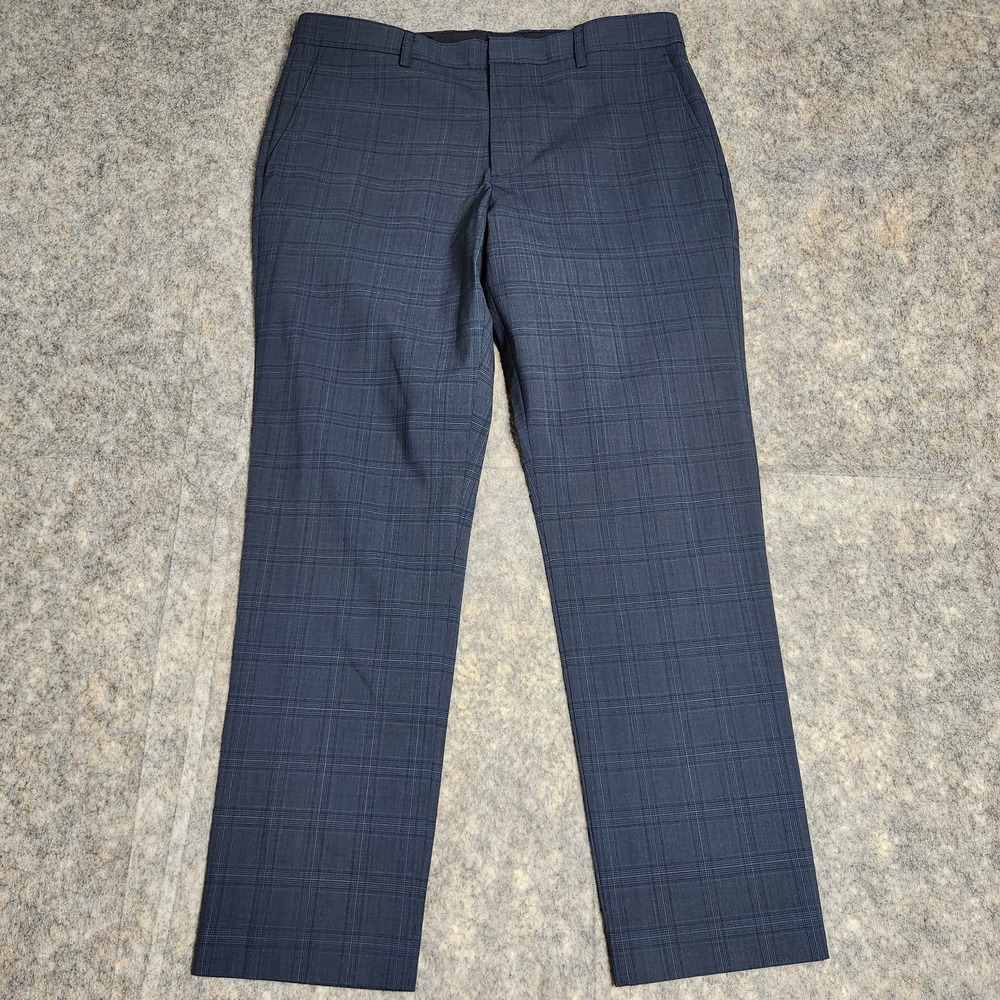 J Crew‎ Thompson Pants Men 34x30 Blue Plaid Wool Blend Tapered Fit Preppy Golf